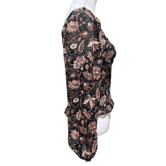 Madewell Lucie Floral Smocked Top Sheer Sleeves Crop Size L NWT - Picture 4 of 11